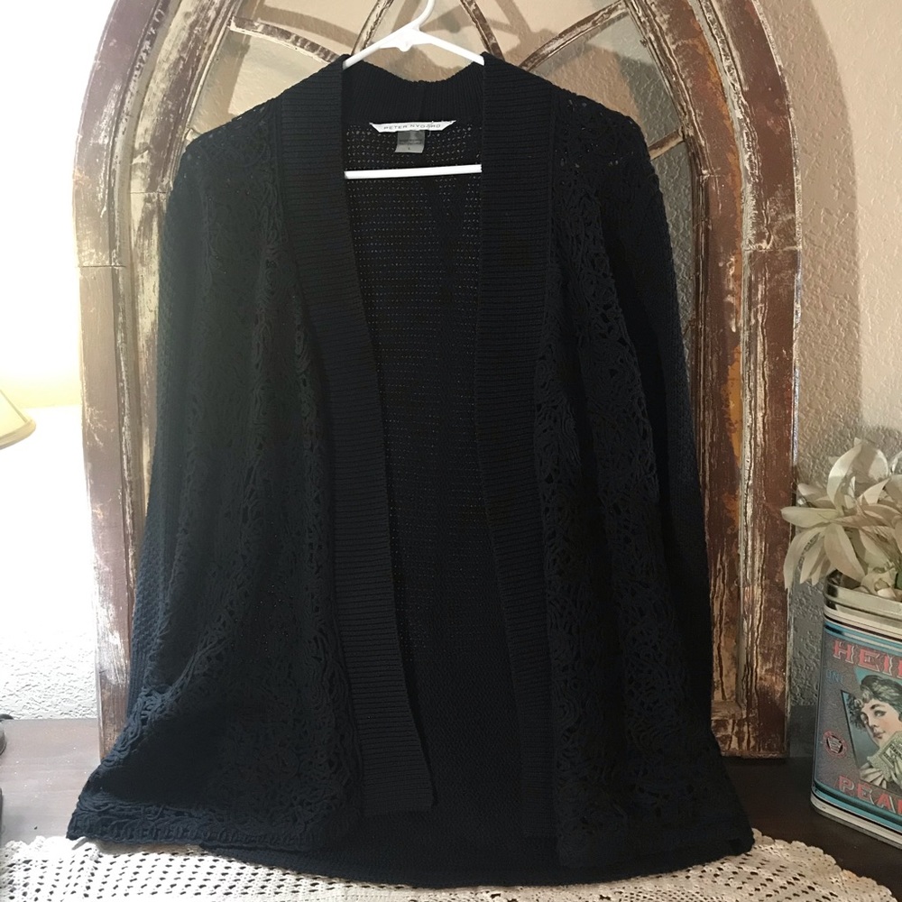 Peter Nygård Size Large open Sweater Jacket Black